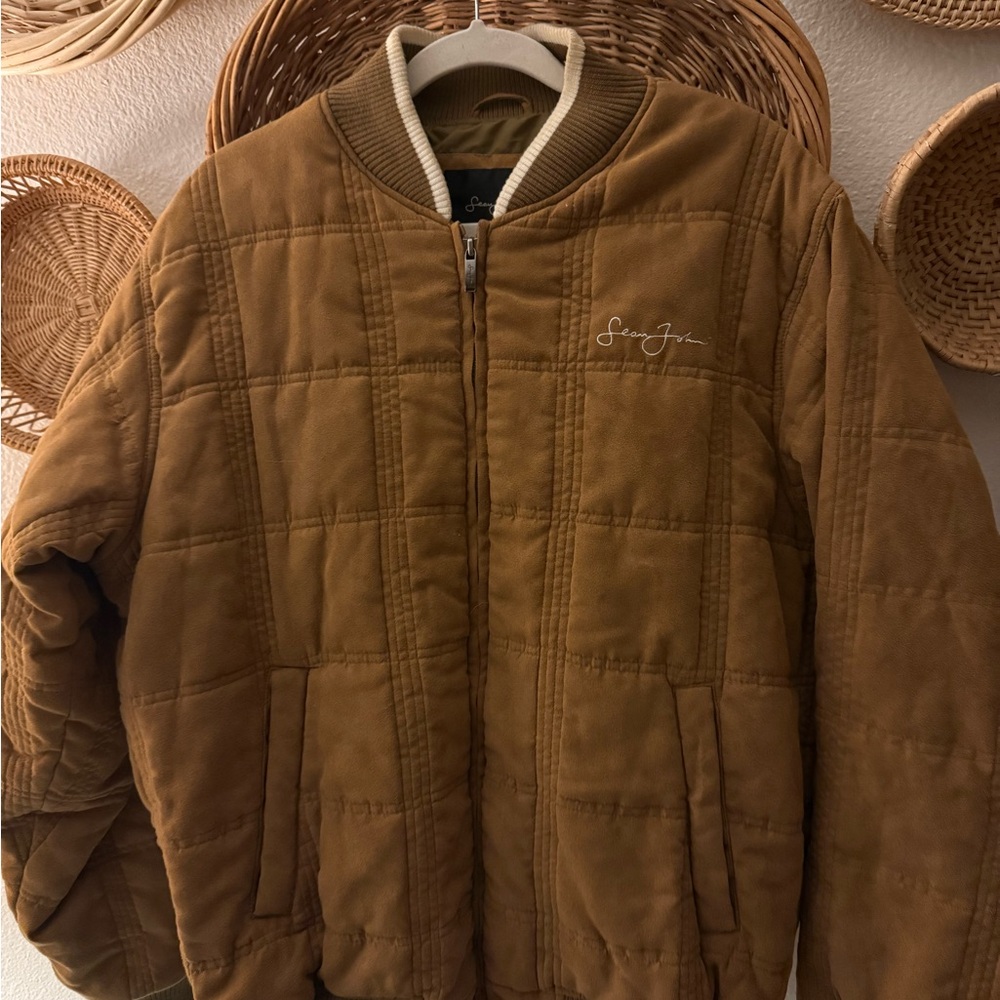 Sean John Tan Quilted Bomber Jacket